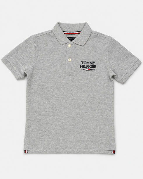 Tommy Hilfiger Kids Grey Polo Shirt | Boys Short Sleeve Collared Top | Smart Casual Summer Kidswear