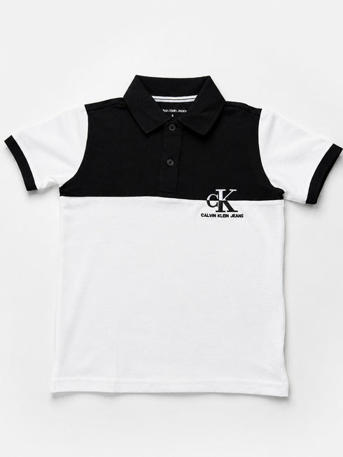 Calvin Klein Jeans Kids Black & White Polo Shirt | Boys Short Sleeve Collared Top | Smart Casual Summer Outfit
