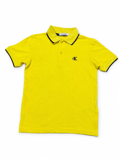 Calvin Klein Jeans Kids Yellow Polo Shirt | Boys Short Sleeve Collared Top | Smart Casual Summer Outfit