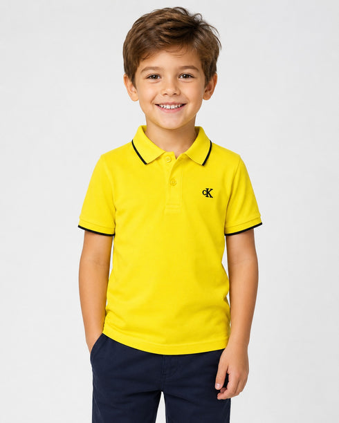 Calvin Klein Jeans Kids Yellow Polo Shirt | Boys Short Sleeve Collared Top | Smart Casual Summer Outfit
