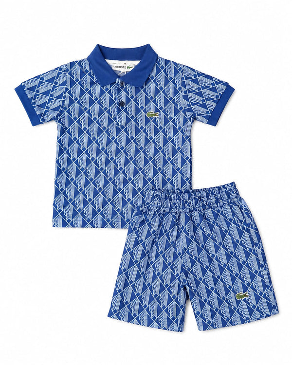 Lacoste Kids Blue Printed Polo Shirt & Shorts Set