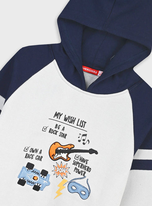 Energiers Kids Light Grey Graphic Hoodie with Navy Sleeves