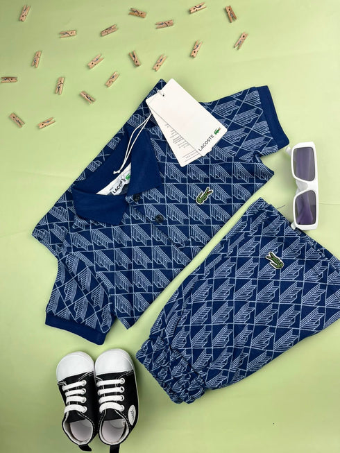 Lacoste Kids Blue Printed Polo Shirt & Shorts Set