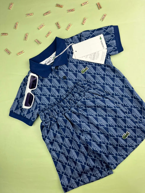 Lacoste Kids Blue Printed Polo Shirt & Shorts Set