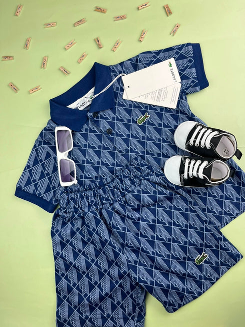 Lacoste Kids Blue Printed Polo Shirt & Shorts Set