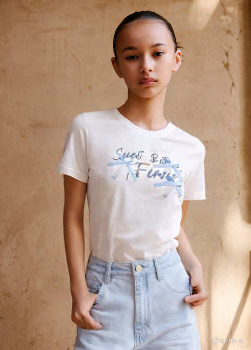 Casual Round Neck Blue Ribbons