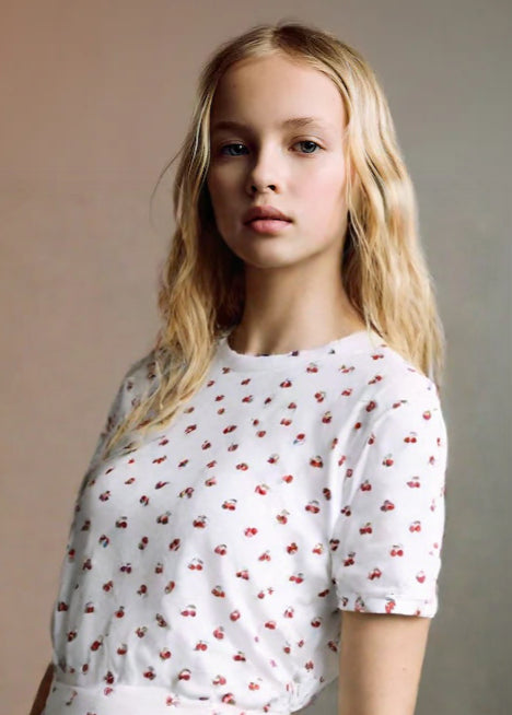 Casual Round Cherry Flower Print