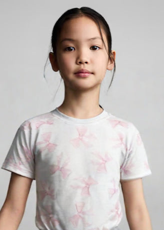 White Round Neck Bowknot All-Over Print