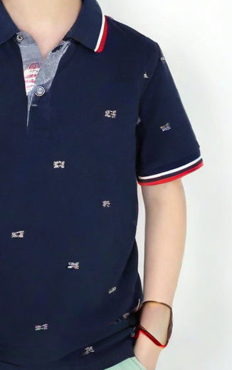 Navy Blue Printed Polo