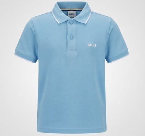 Hugo Boss Logo Print Collar Stripe Polo Tee Sky Blue