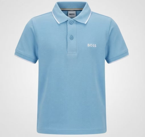 Hugo Boss Logo Print Collar Stripe Polo Tee Sky Blue