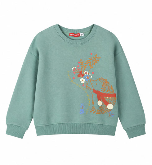 Energiers Kids Mint Green Floral Hedgehog Graphic Sweatshirt