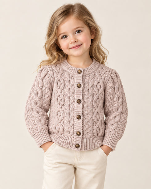 Ecru Chunky Knit Bobble Cardigan (Pink)
