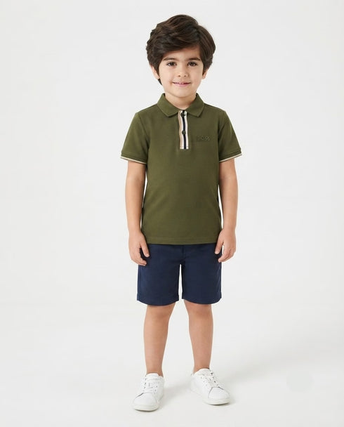 Hugo Boss 4 Stripe Placket Polo Tee Olive