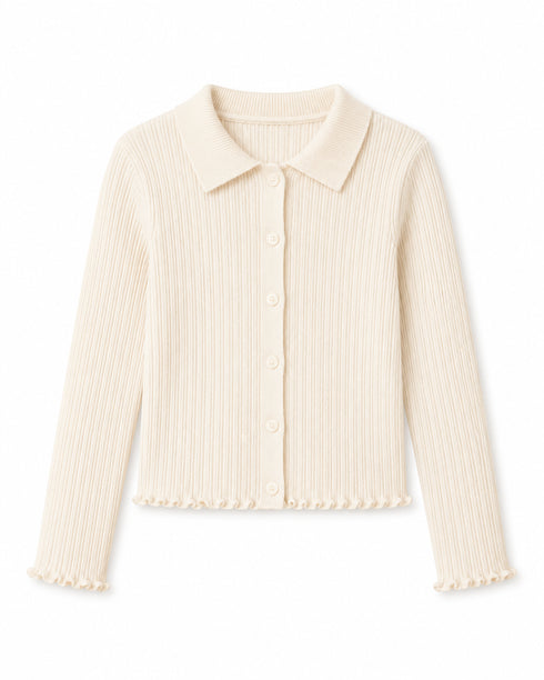 Calvin Klein Girls Cream Ribbed Collared Cardigan Top
