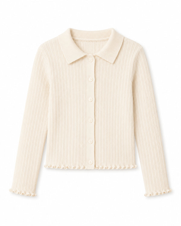 Calvin Klein Girls Cream Ribbed Collared Cardigan Top