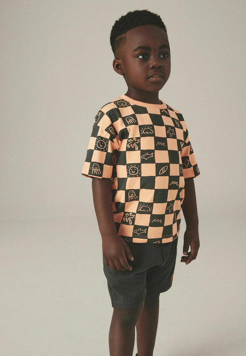 NEXT CHECKERBOARD S - REGULAR FIT-T-Shirt-orange grey