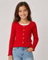Tommy Hilfiger Girls Red Ribbed Button Front Top