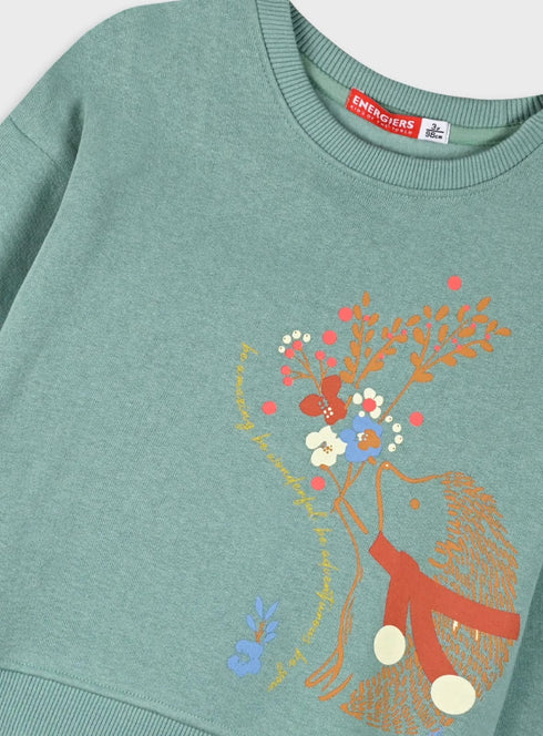Energiers Kids Mint Green Floral Hedgehog Graphic Sweatshirt