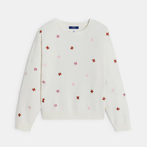 Girl's two-tone butterfly jumper (White)