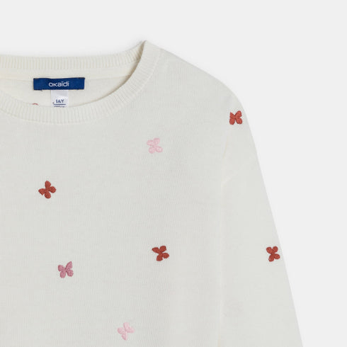 Girl's two-tone butterfly jumper (White)