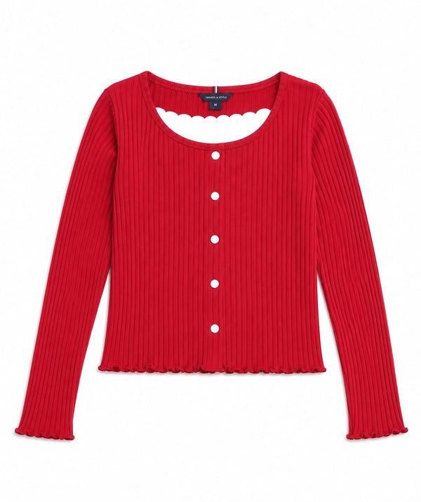 Tommy Hilfiger Girls Red Ribbed Button Front Top