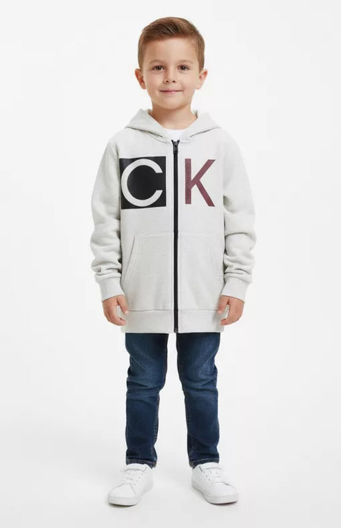 Calvin Klein Boys' Fleece Hoodie White GREY