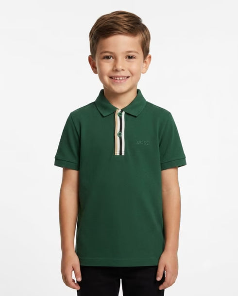 Hugo Boss 4 Stripe Placket Polo Tee Dark Green