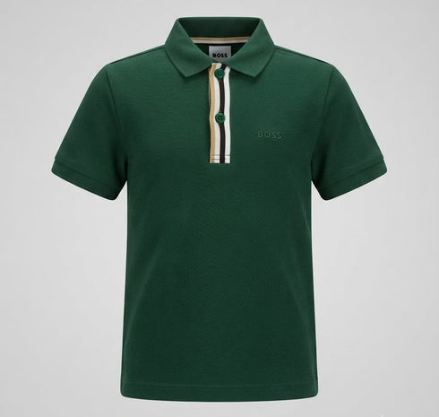 Hugo Boss 4 Stripe Placket Polo Tee Dark Green