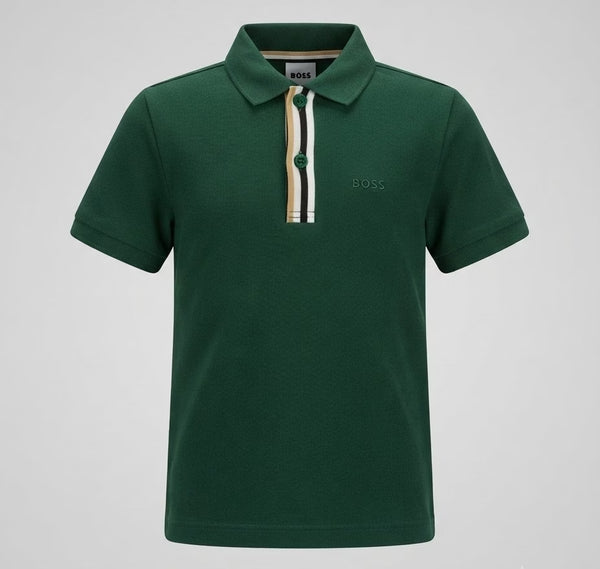 Hugo Boss 4 Stripe Placket Polo Tee Dark Green
