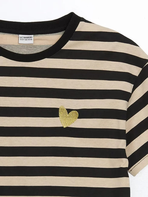 LC WAIKIKI Gold Heart Logo Crew Neck Girl’s T-Shirt