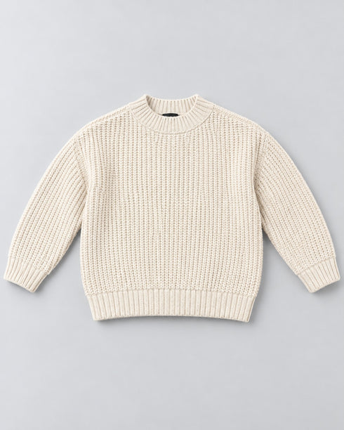 Kids Chunky Textured Knit Crew Neck Sweater – Cream