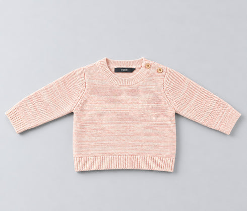 Next Baby Knit Crew Neck Sweater with Shoulder Buttons – Blush Pink