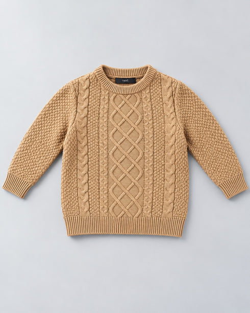 Cable Knit Crew Neck Sweater – Beige