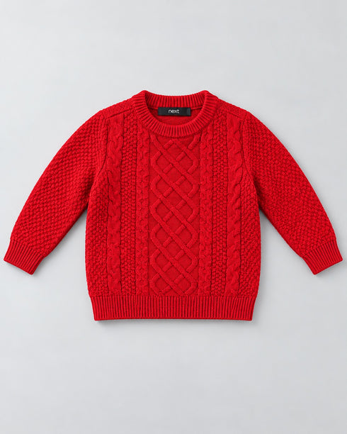 Next Kids Cable Knit Crew Neck Sweater – Red