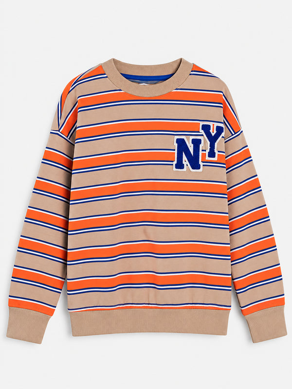 Title: Boys NY Striped Crew Neck Sweatshirt – Beige & Orange