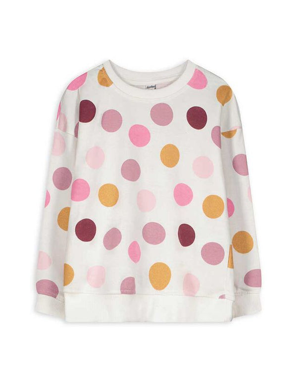 Girls Multicolor Polka Dot Sweatshirt – White