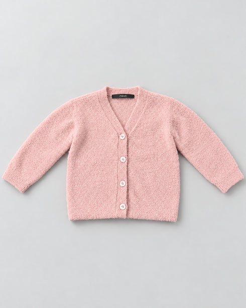 Next Girls Soft Fuzzy Knit Button-Up Cardigan – Pastel Pink