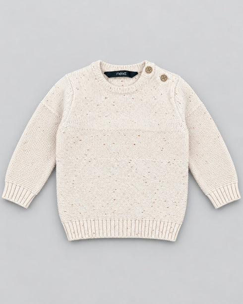 Next Baby Textured Knit Crew Neck Sweater with Shoulder Buttons – Cream