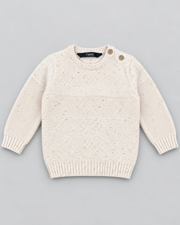 Next Baby Textured Knit Crew Neck Sweater with Shoulder Buttons – Cream