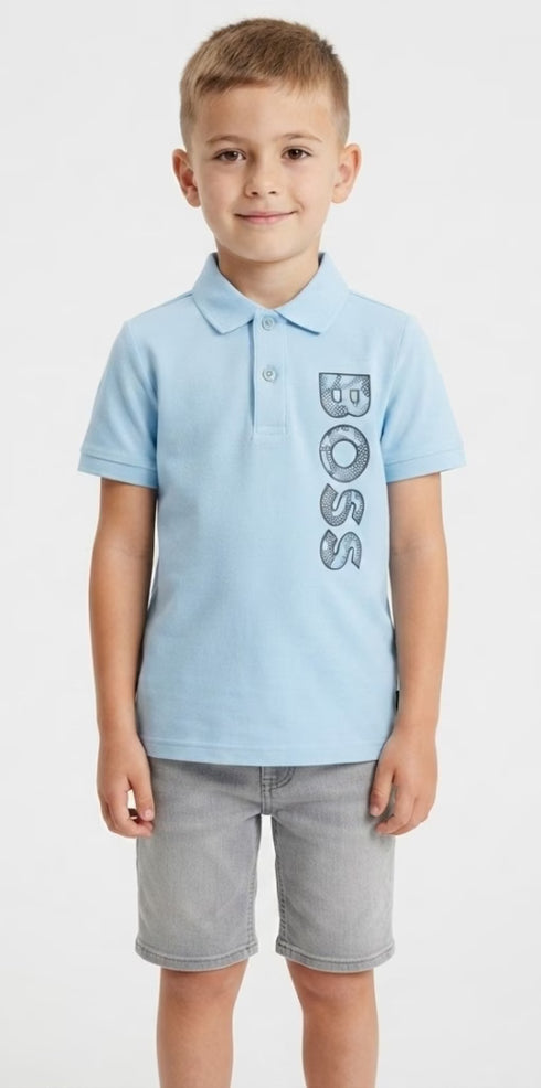 Hugo Boss Logo Printed Polo Tee Sky Blue