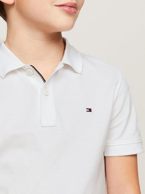 Tommy Hilfiger White Essential Flag Embroidery Pique Polo Shirt