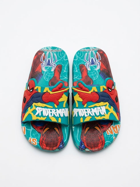 Spider-Man Kids Slide Sandals | Blue Cartoon Slippers for Boys